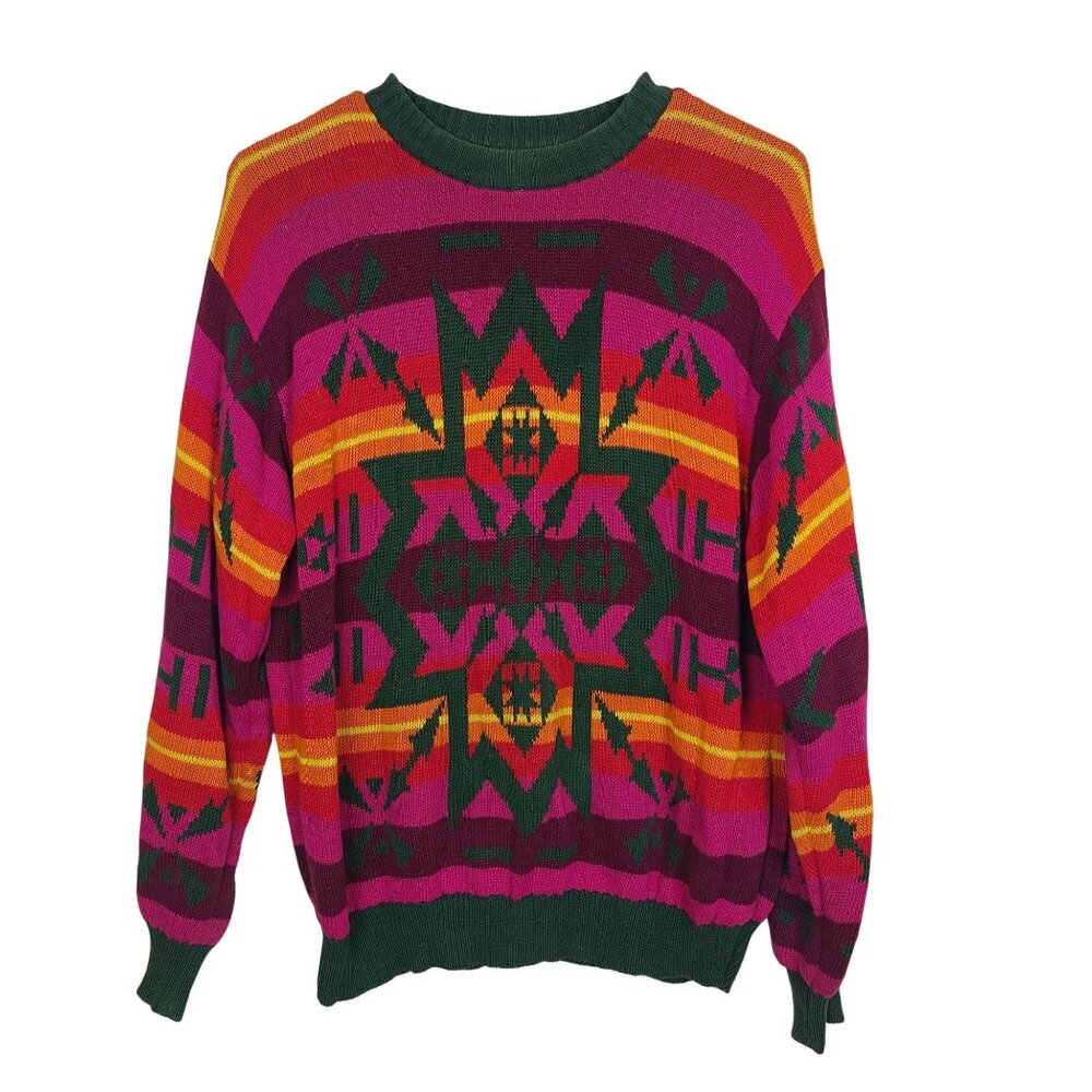Vintage United Colors Of Benetton Multicolor Geometric Pattern Sweater Sz Small